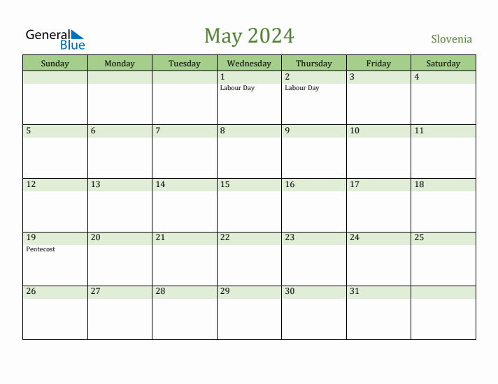 May 2024 Calendar with Slovenia Holidays