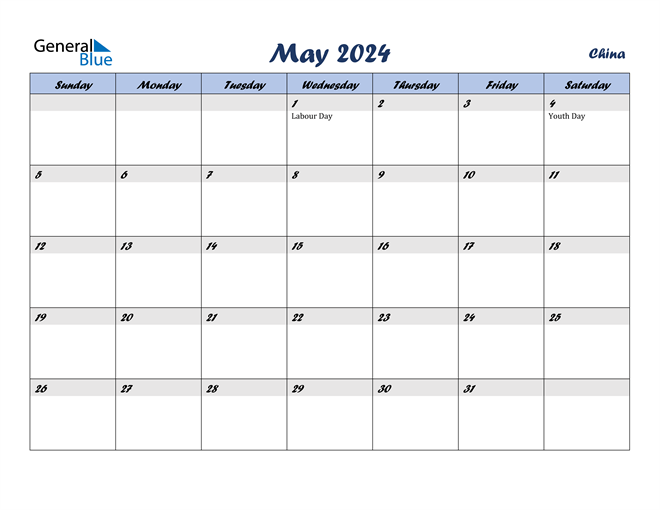 China May 2024 Calendar with Holidays
