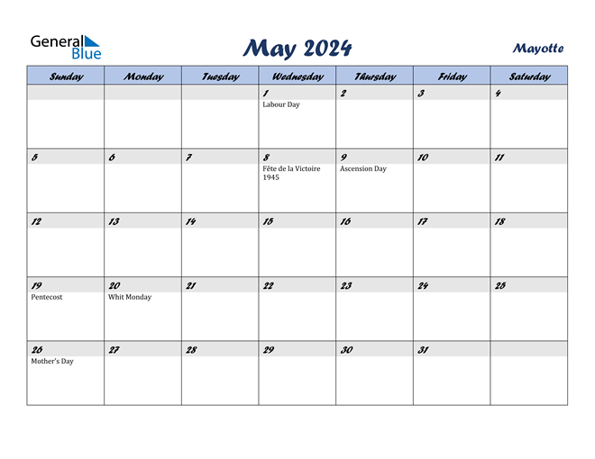 Mayotte May 2024 Calendar with Holidays