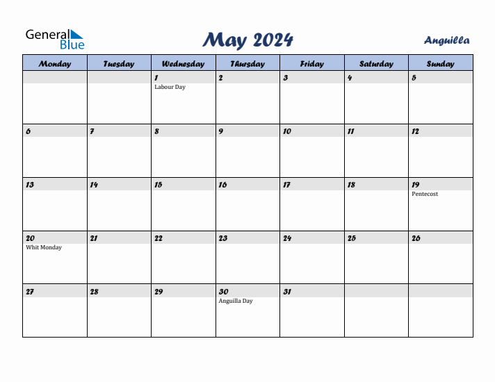 May 2024 Calendar with Holidays in Anguilla