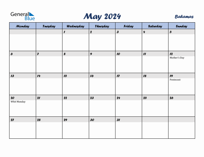 May 2024 Calendar with Holidays in Bahamas
