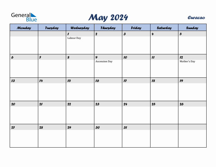 May 2024 Calendar with Holidays in Curacao