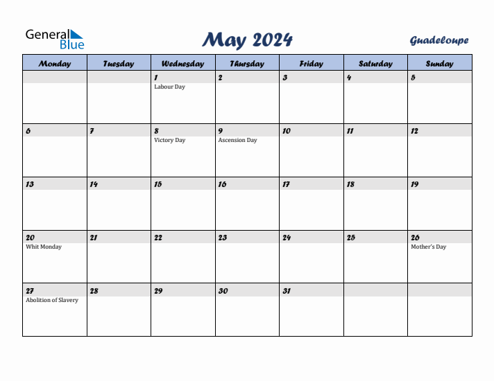 May 2024 Calendar with Holidays in Guadeloupe