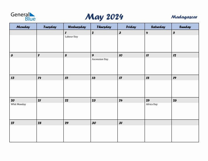 May 2024 Calendar with Holidays in Madagascar