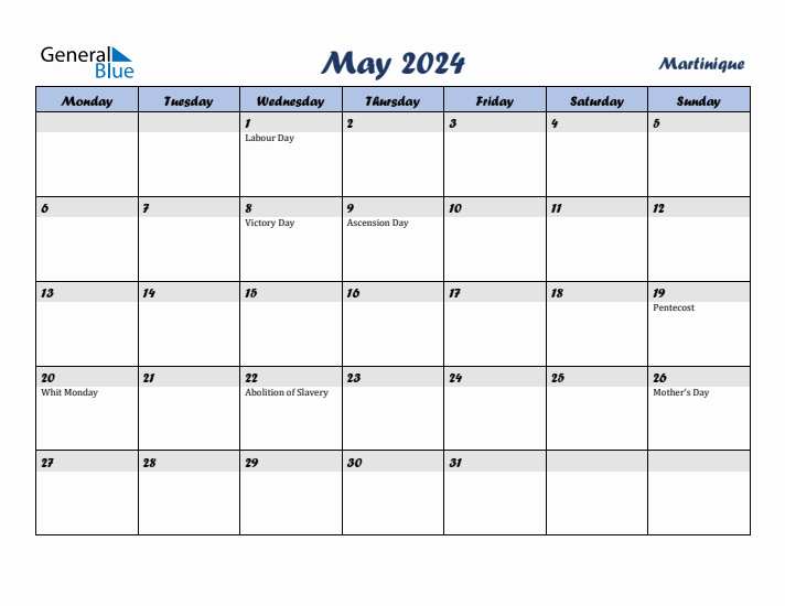 May 2024 Calendar with Holidays in Martinique