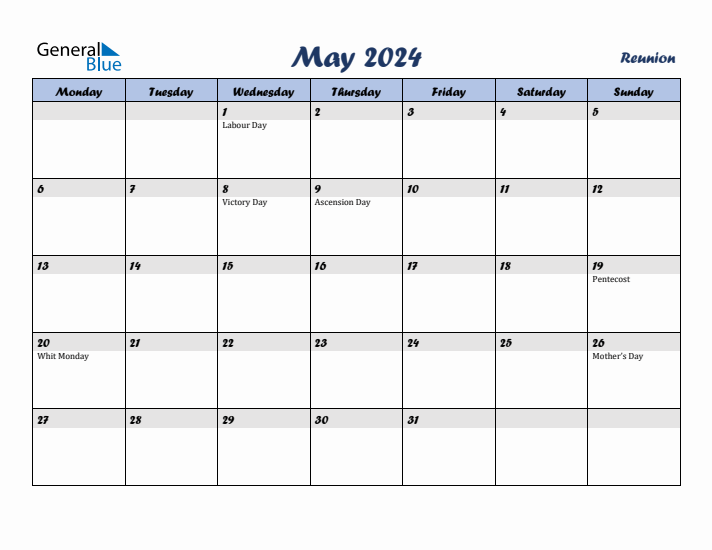 May 2024 Calendar with Holidays in Reunion