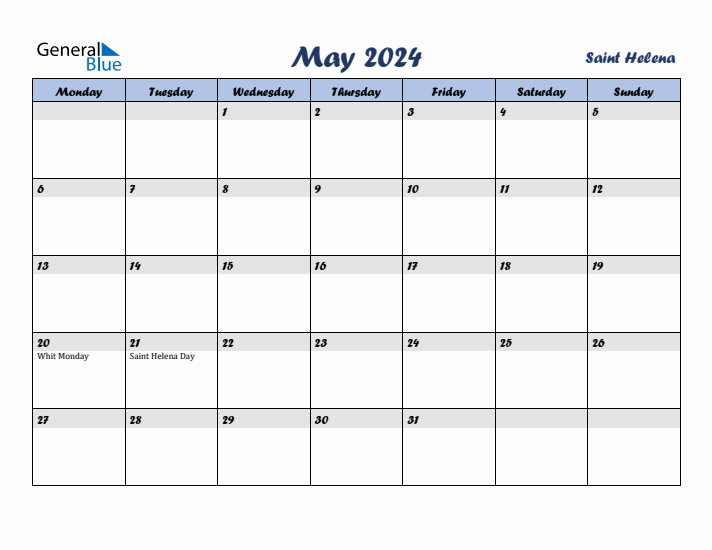 May 2024 Calendar with Holidays in Saint Helena