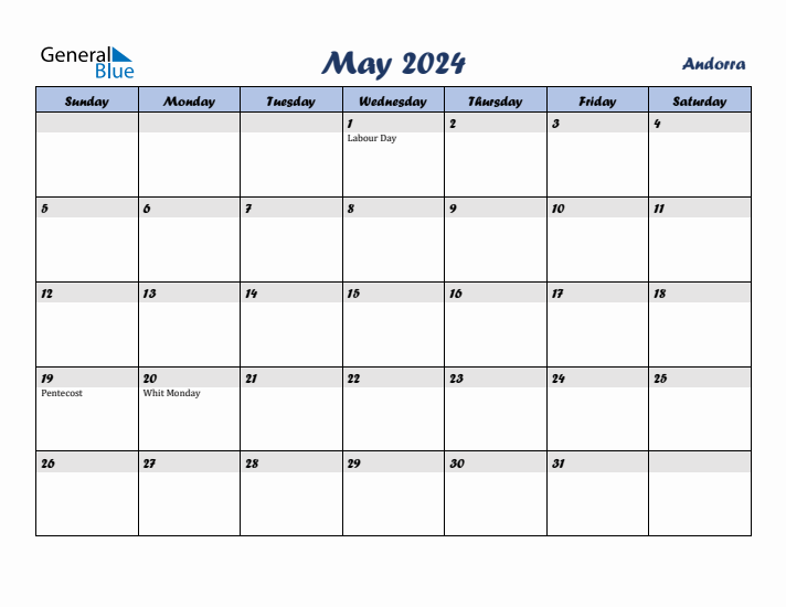 May 2024 Calendar with Holidays in Andorra