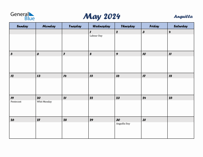 May 2024 Calendar with Holidays in Anguilla