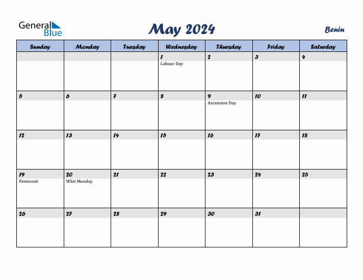 May 2024 Calendar with Holidays in Benin