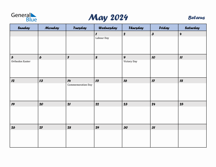 May 2024 Calendar with Holidays in Belarus