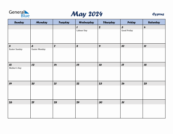 May 2024 Calendar with Holidays in Cyprus
