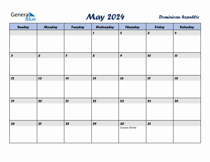 May 2024 Calendar with Holidays in Dominican Republic