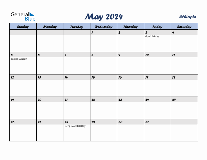 May 2024 Calendar with Holidays in Ethiopia