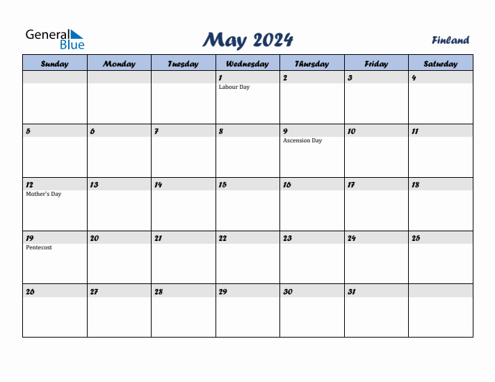 May 2024 Calendar with Holidays in Finland