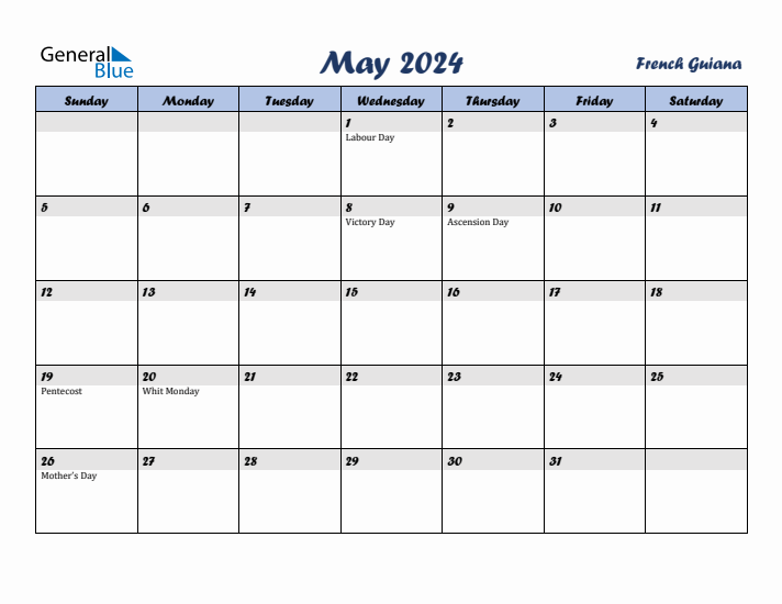 May 2024 Calendar with Holidays in French Guiana