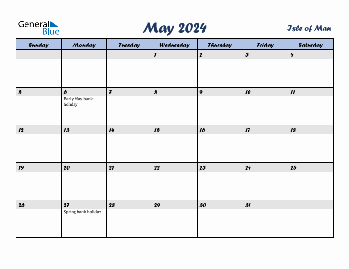 May 2024 Calendar with Holidays in Isle of Man