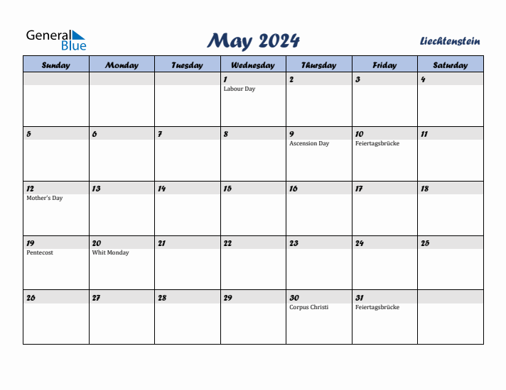 May 2024 Calendar with Holidays in Liechtenstein