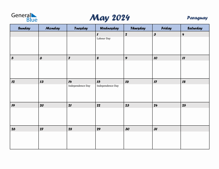 May 2024 Calendar with Holidays in Paraguay