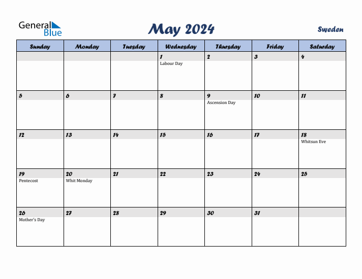 May 2024 Calendar with Holidays in Sweden