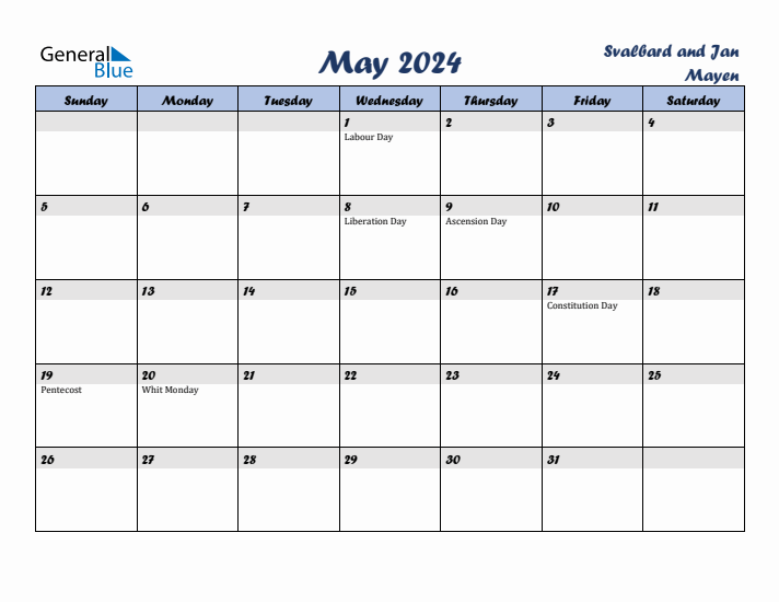 May 2024 Calendar with Holidays in Svalbard and Jan Mayen