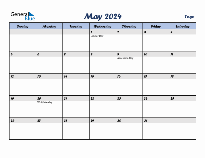 May 2024 Calendar with Holidays in Togo