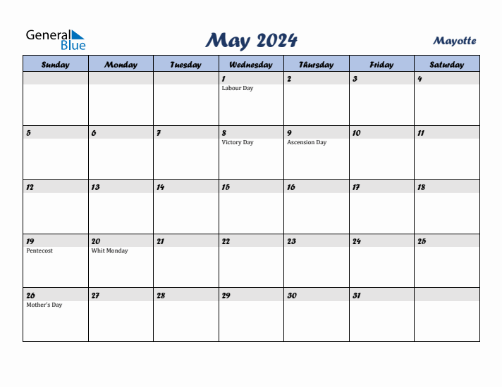 May 2024 Calendar with Holidays in Mayotte