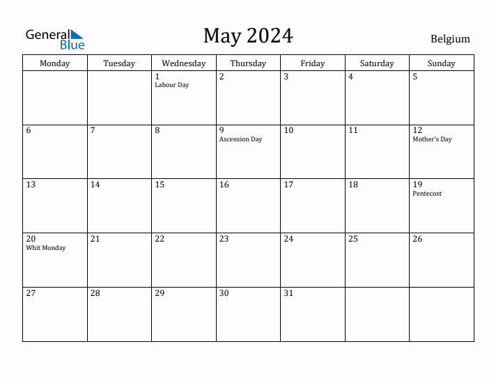 May 2024 Calendar Belgium