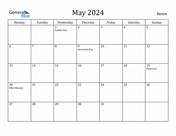 May 2024 Calendar Benin