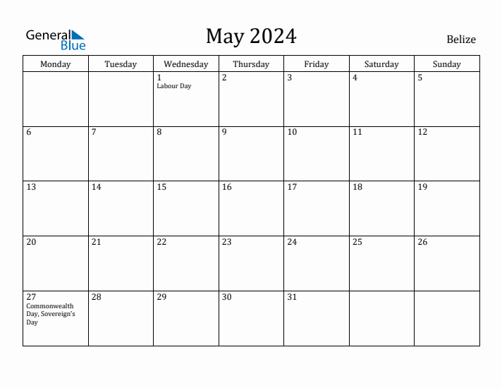 May 2024 Calendar Belize