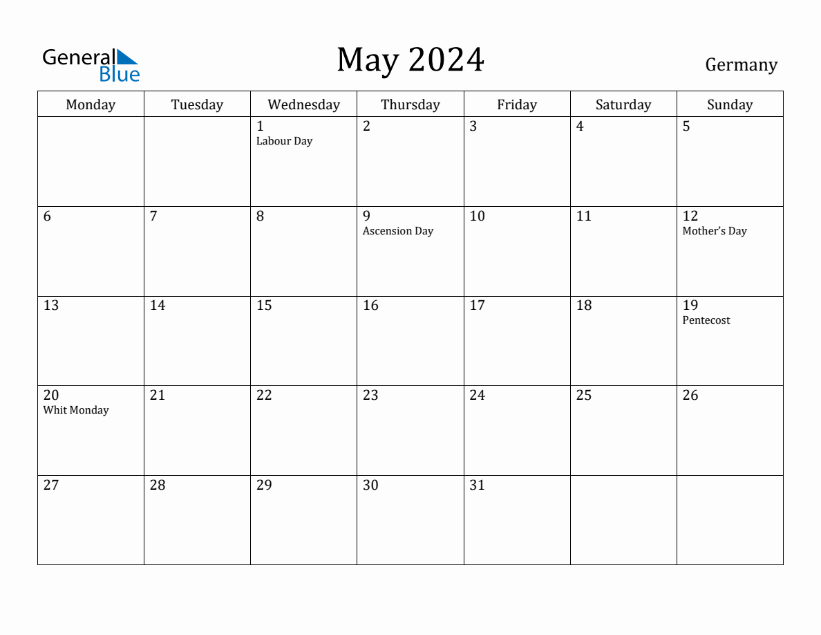 May 2024 Germany Monthly Calendar with Holidays