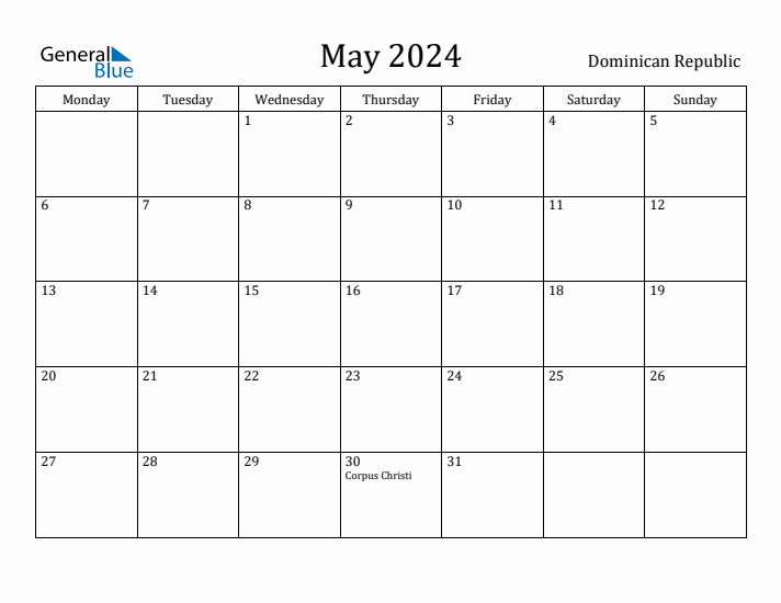 May 2024 Calendar Dominican Republic