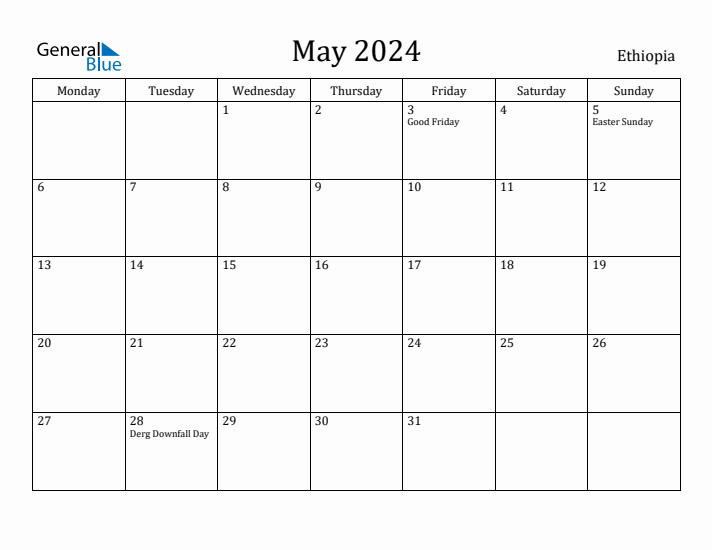 May 2024 Calendar Ethiopia