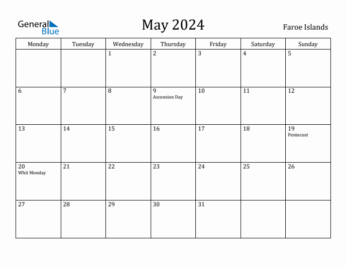 May 2024 Calendar Faroe Islands
