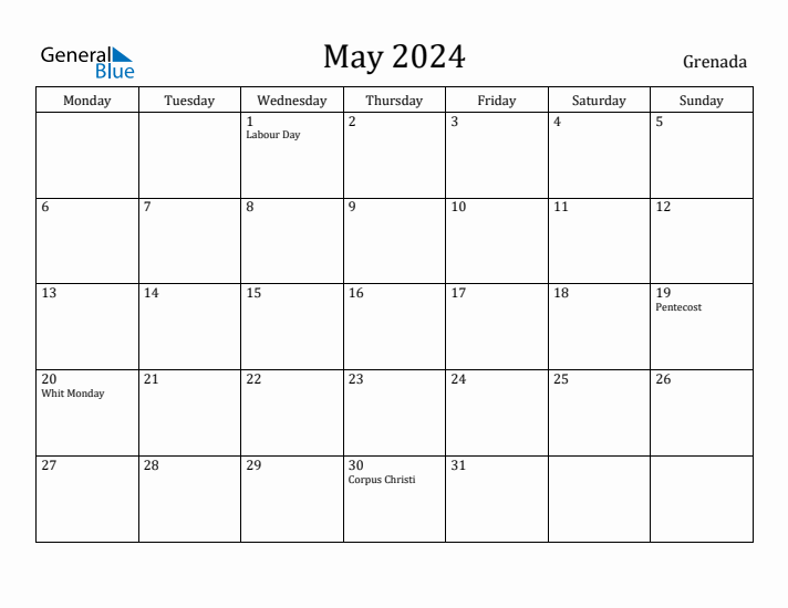 May 2024 Calendar Grenada