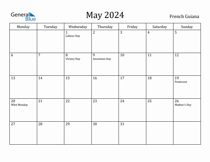May 2024 Calendar French Guiana
