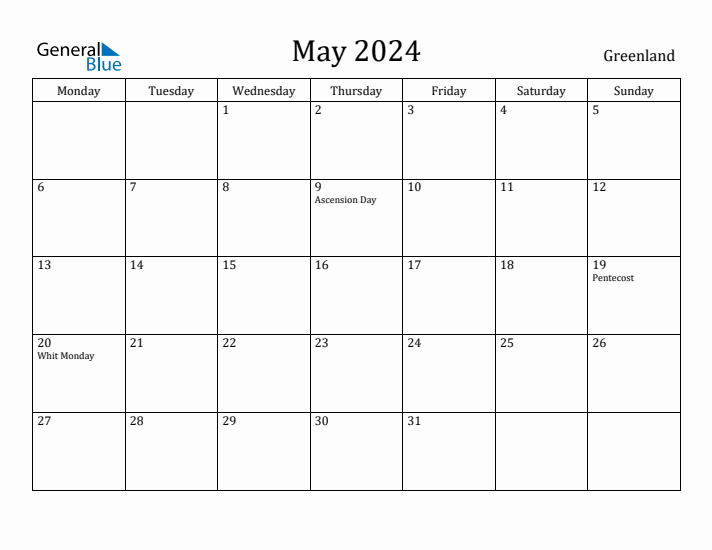May 2024 Calendar Greenland
