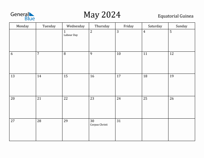 May 2024 Calendar Equatorial Guinea