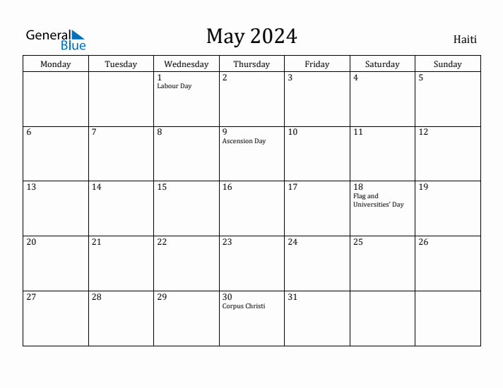 May 2024 Calendar Haiti