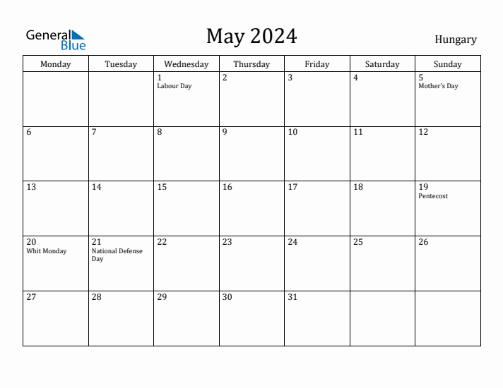 May 2024 Calendar Hungary