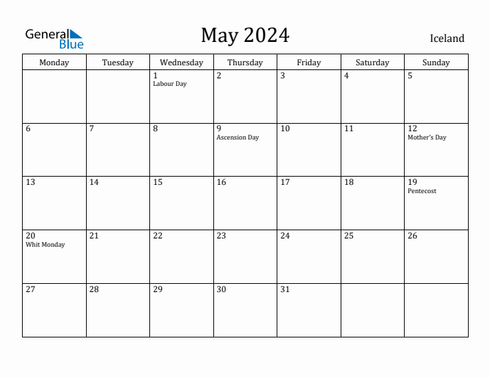 May 2024 Calendar Iceland