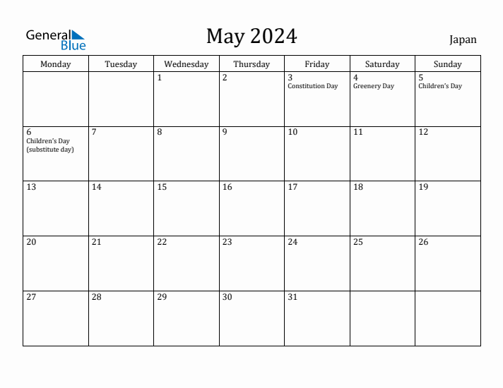 May 2024 Calendar Japan