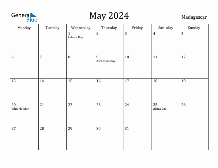 May 2024 Calendar Madagascar