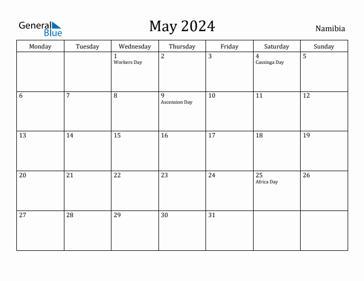 May 2024 Calendar Namibia