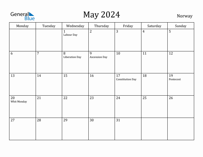 May 2024 Calendar Norway