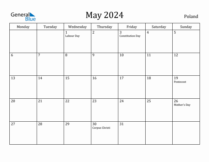 May 2024 Calendar Poland