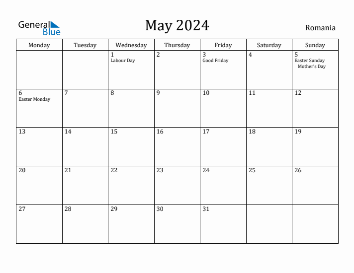 May 2024 Calendar Romania