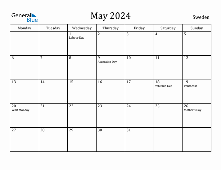 May 2024 Calendar Sweden
