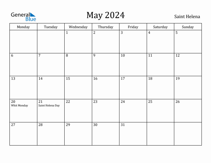 May 2024 Calendar Saint Helena