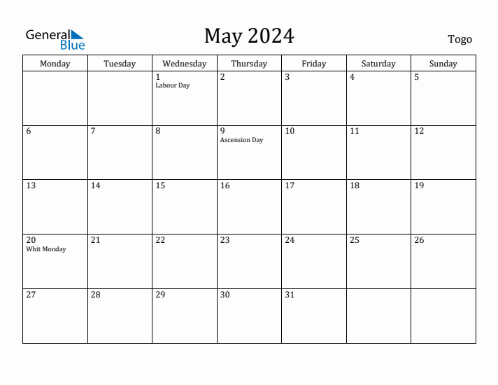 May 2024 Calendar Togo